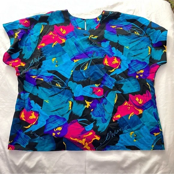 Vintage 80s Mr. Max Abstract Floral Blouse Plus Size 20 - Picture 3 of 7